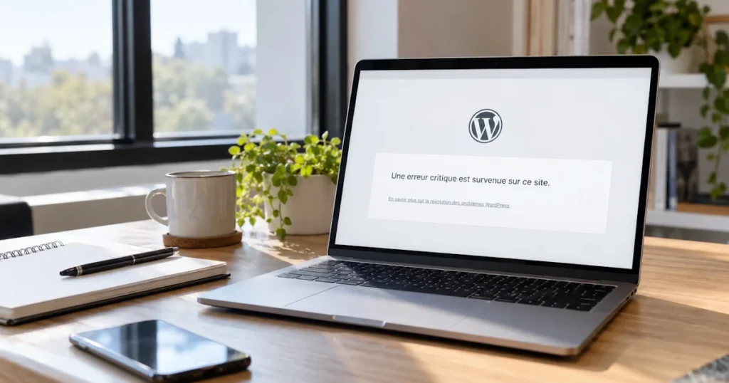 Erreur critique WordPress sur un ordinateur portable