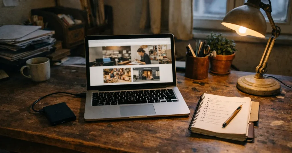 Site WordPress de nouveau en ligne sur un ordinateur, disque de sauvegarde branché à côté
