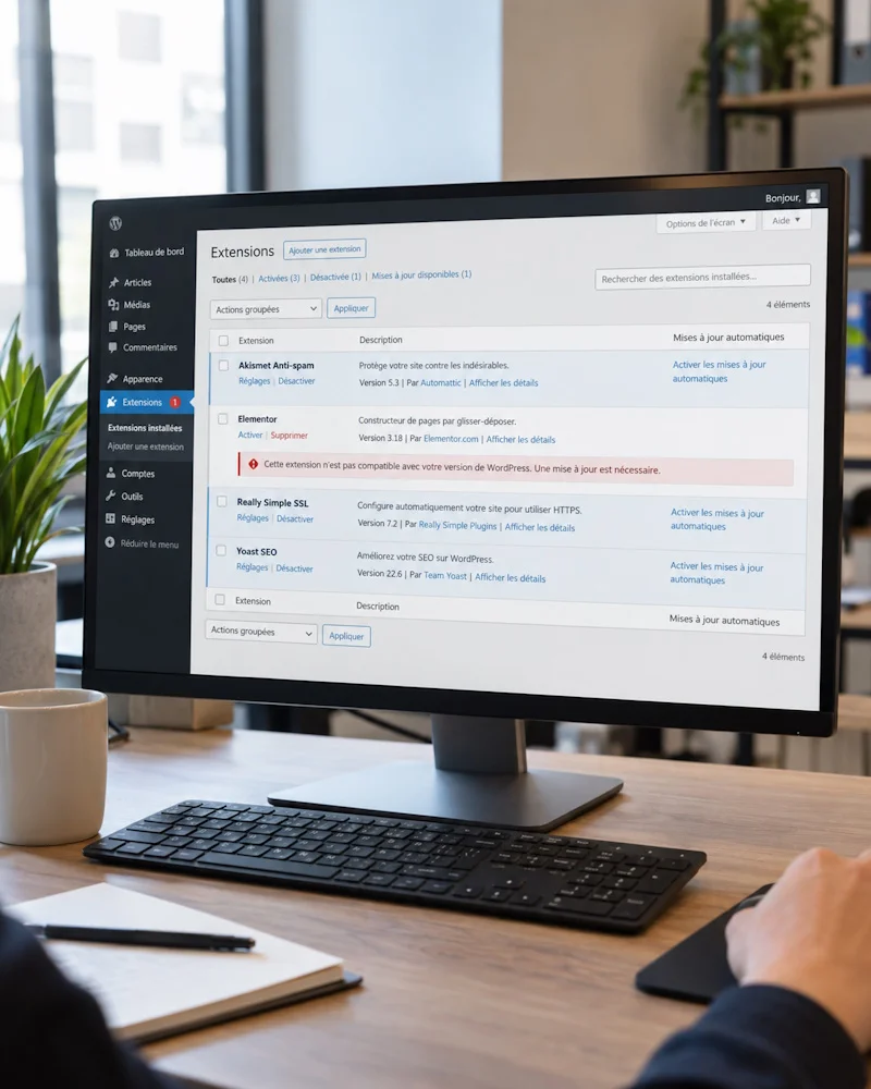 Extension WordPress incompatible signalée après une mise à jour de WordPress